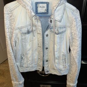 Mudd Light Blue Denim Jacket with Gray Sleeves Juniors